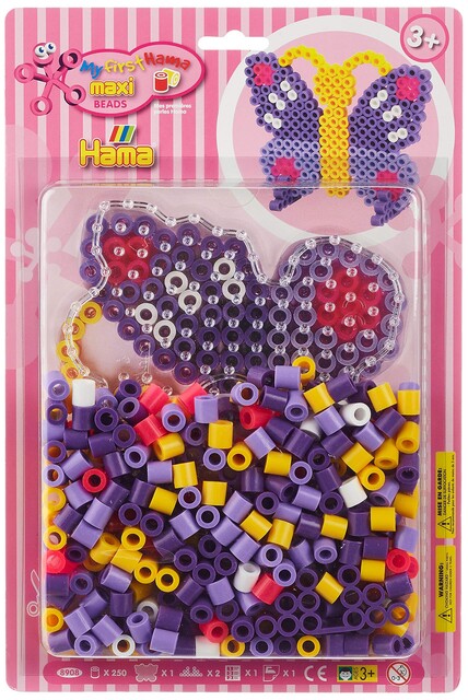 Hama 8908 Maxi Bügelperlen-Set Schmetterling – 250 Perlen, Stiftplatte - Wie neu