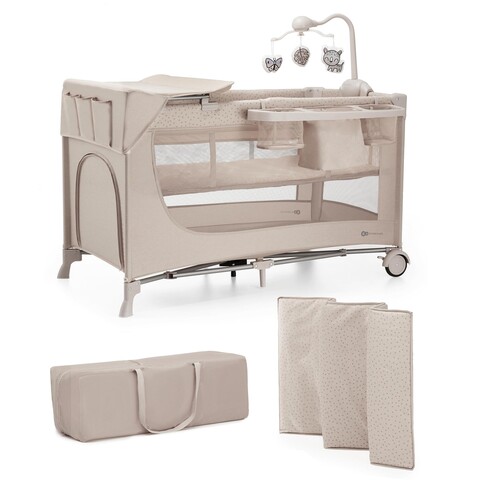 Kinderkraft Reisebett JOY 2 ACC Beige – 3in1 Babybett mit Zubehör - Neu