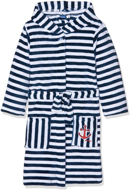 Playshoes Fleece-Bademantel Ringel maritim – Weicher Kinderbademantel mit Kapuze