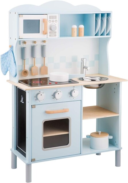 New Classic Toys Spielküche Modern mit Kochfeld, blau – Holz-Kinderküche