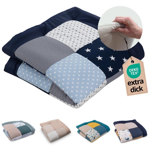 ULLENBOOM Krabbeldecke 100x100 cm Blau Hellblau Grau – Babydecke, Laufgittereinlage, Spieldecke