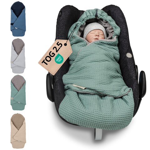 ULLENBOOM Einschlagdecke Waffelpique Salbei – Babydecke für Babyschale
