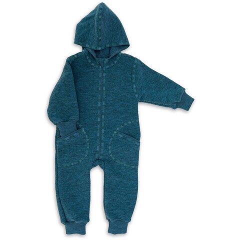 Engel Baby Kapuzenoverall Pazifik Melange – 100% Bio-Merinoschurwolle