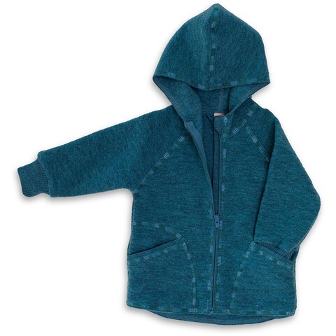 Engel Wollfleece Kapuzenjacke pazifik melange – 100% Merinowolle, IVN BEST zertifiziert