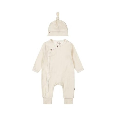 Dirkje Schlafoverall + Mütze Offwhite – Bio-Baumwolle für Babys - Wie neu