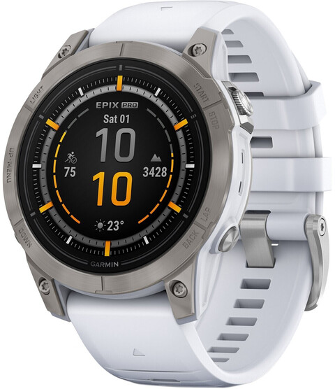 Garmin Epix Pro Gen 2 47mm GPS steinweiß titanium Gehäuse Silikonarmband weiß